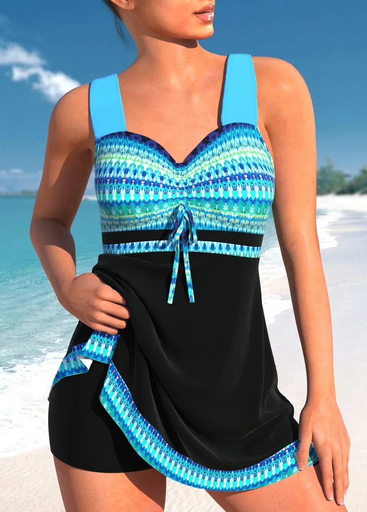 Women's swimsuit with built-in skirt – quick-drying sleeveless flared fit